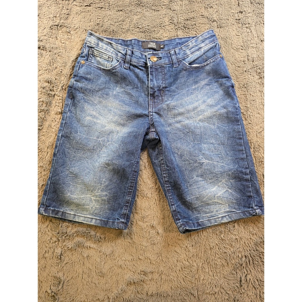 True Indigo girls Denim Shorts Size 14 Blue Medium Wash Distressed Stretch Jean